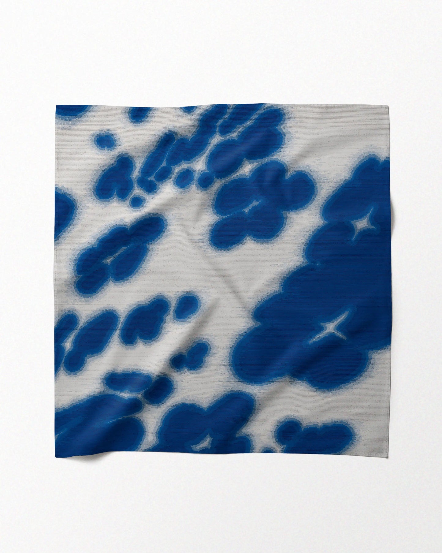 Klein Blue and grey white 100% mulberry silk bandana resemble abstract floral and leopard pattern, unique colorful design for dopamine maximalist dressing.