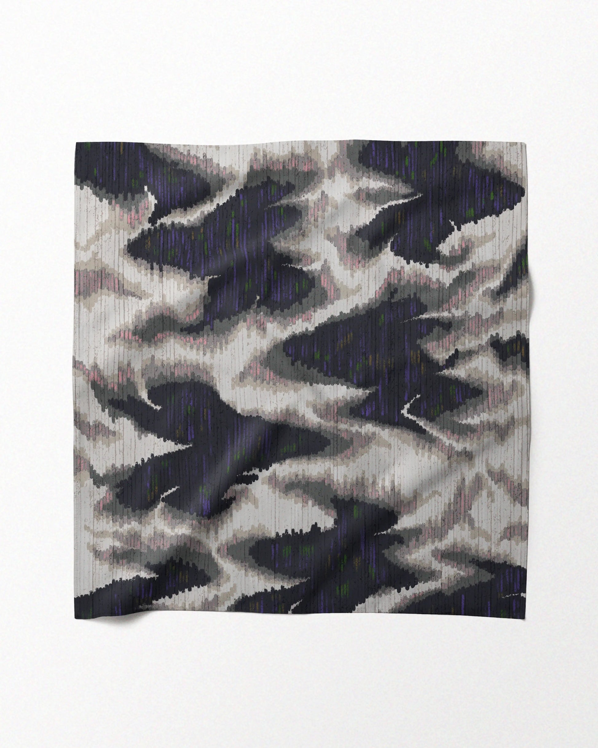 A designer bandana in an abstract fish and floral mix, showcasing its potential as a dopamine waist scarf, neckerchief or handkerchief.