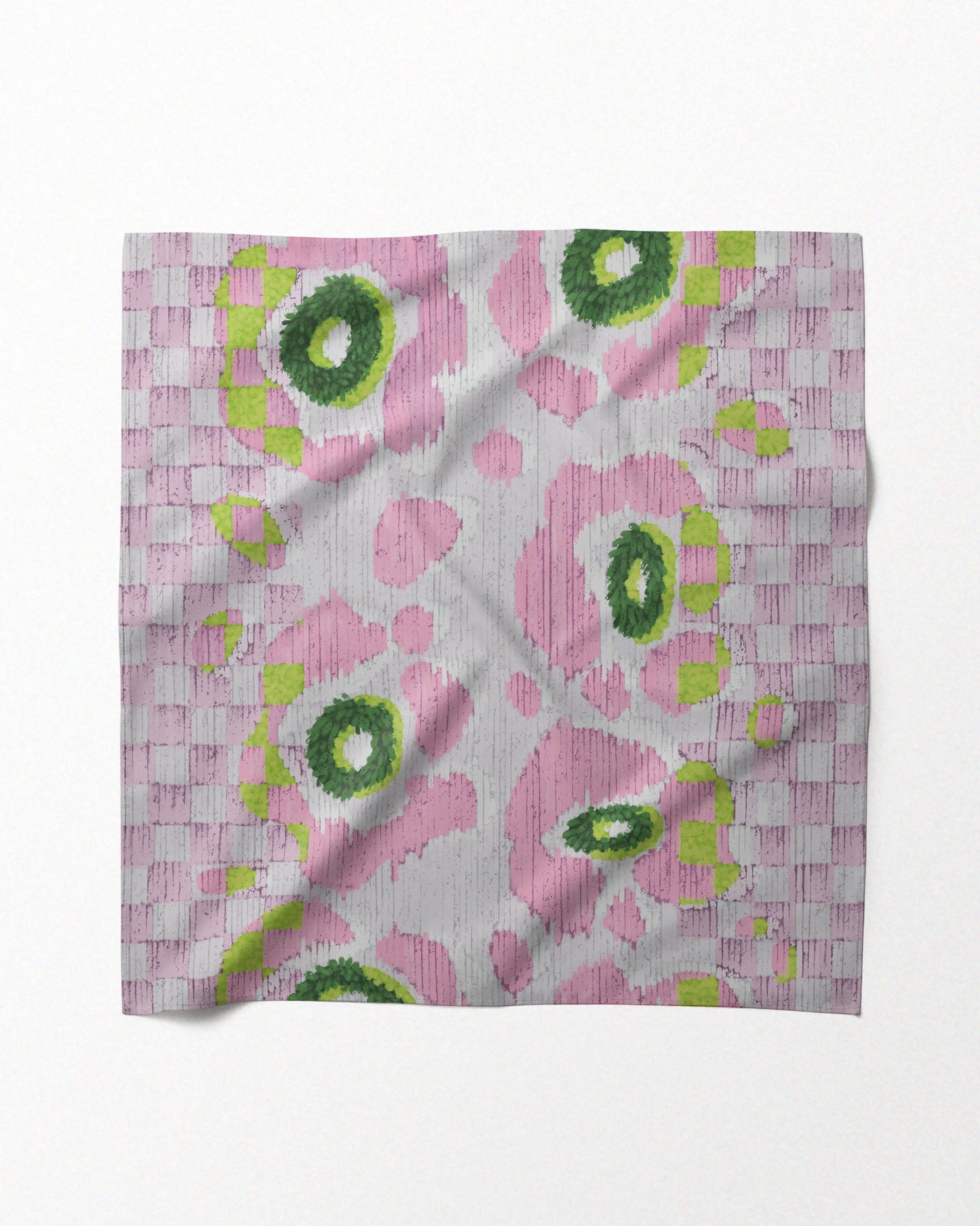 CHECKERED FLORAL BANDANA PINK & FOREST GREEN