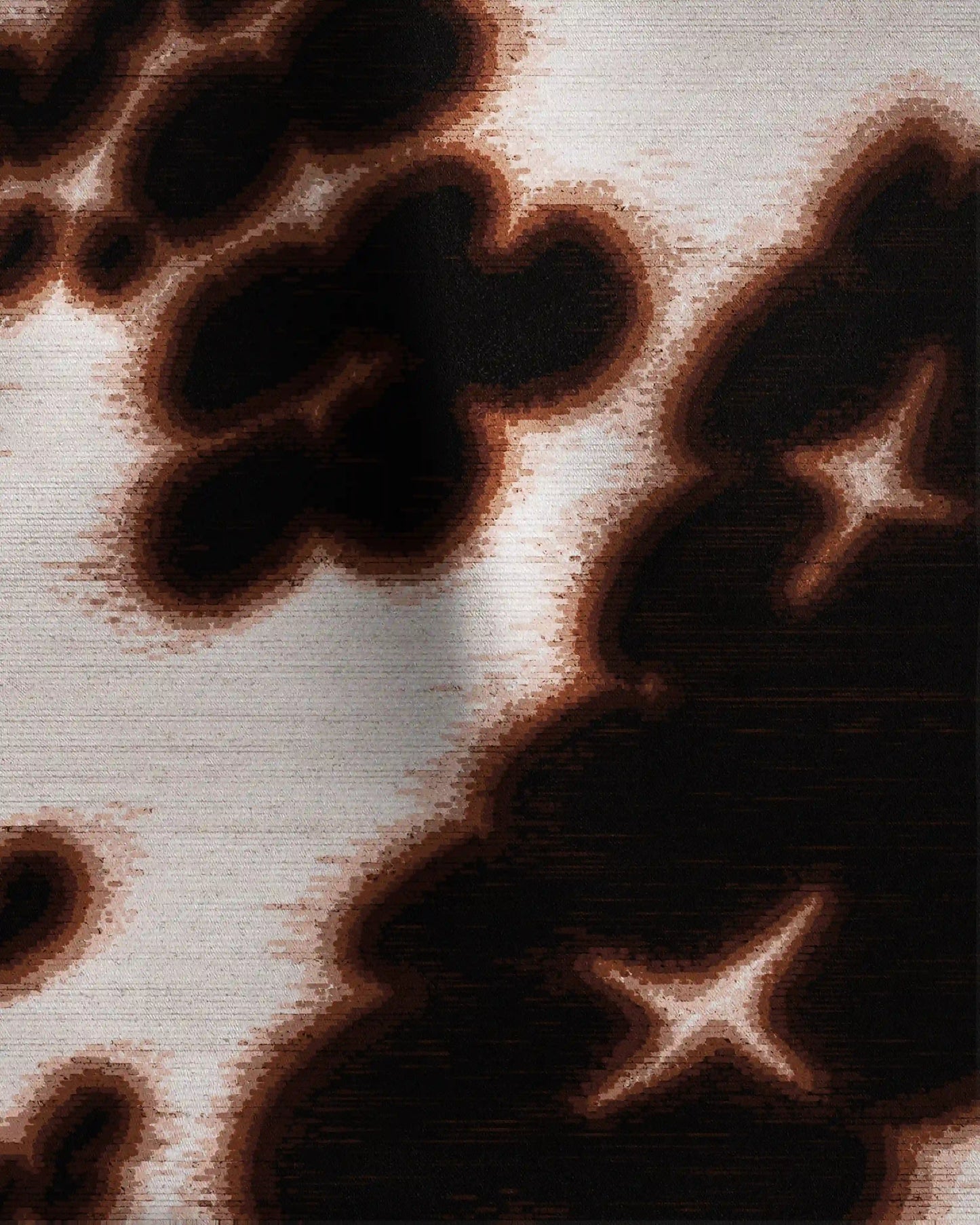 Close up of the floral and leopard silk handkerchief in brown and beige white, a multi functional silk scarf made with 100% mulberry silk, best for waist and head scarf, maximalist twilly on bag, decorative placemat on table for festive special occasions.