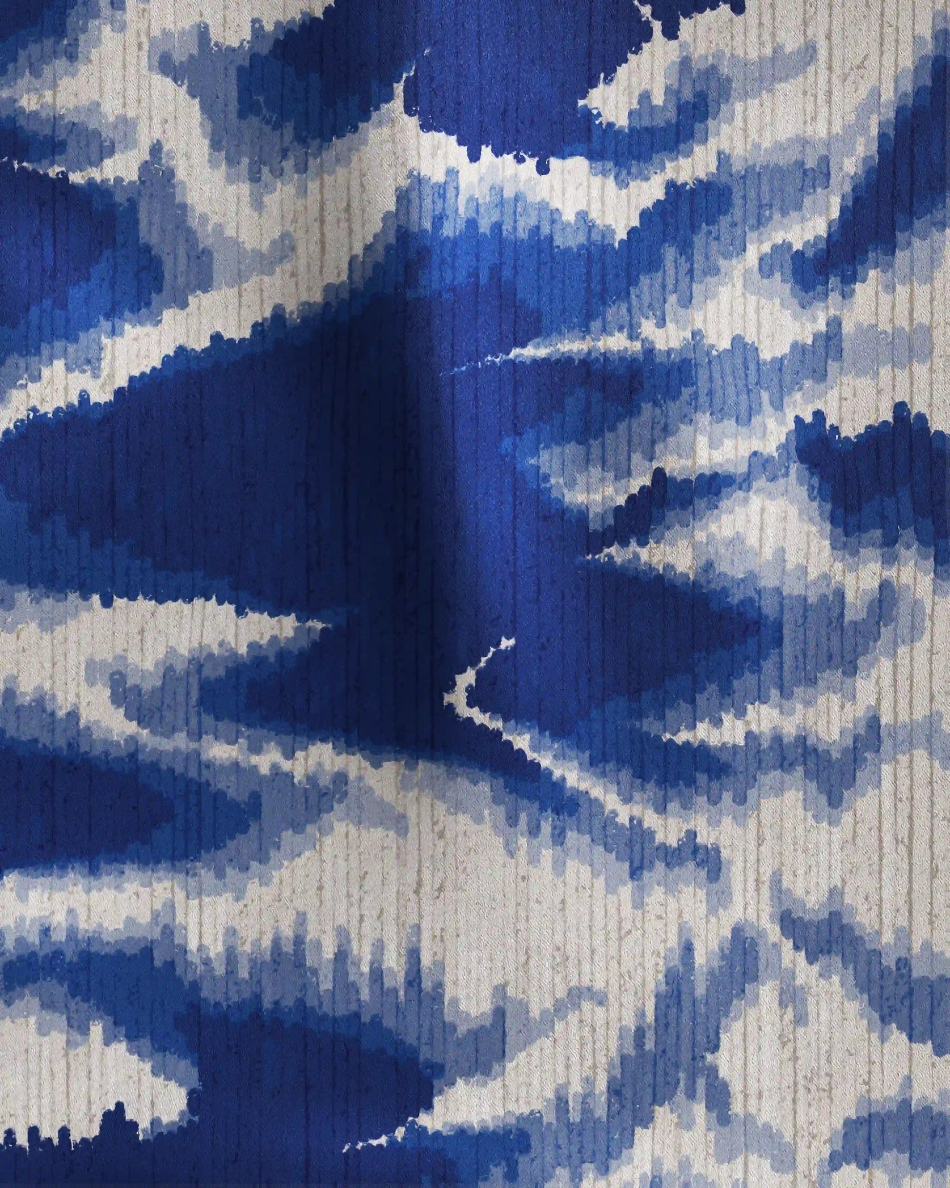 Artisan detail of a surrealist abstract fish and floral print on a 100% mulberry silk bandana.